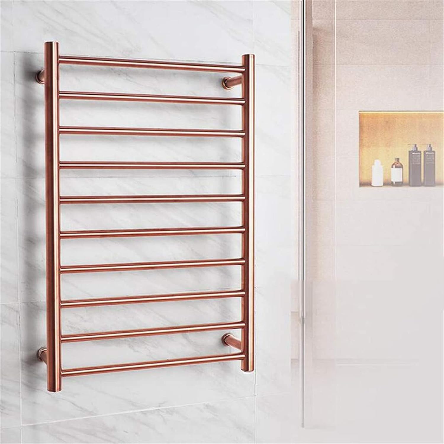 HeatedTowel Rail, Straight HeatedTowel, Rail Chrome Bathroom Ladder Radiator Including Thermostatic Radiator Valve Straight Electric Curved HeatedTowel Rail Bathroom (Rose Gold