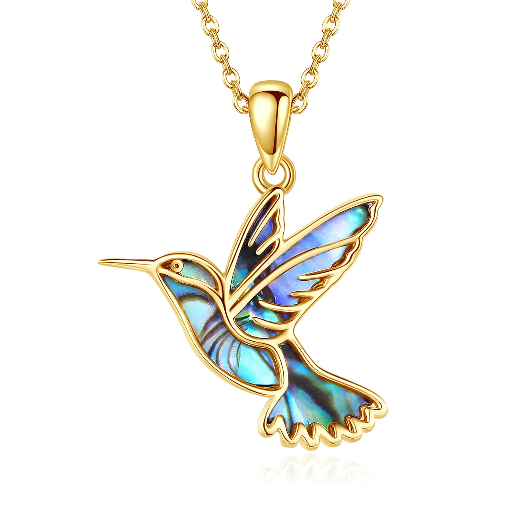 DAYLINLOVE Goldene Kolibri Halsketten Abalone-Muschel 925 Sterling Silber Kolibri Anhänger-Halskette Kolibri Schmuck Geschenke für Frauen Mädchen Mütter Kolibriliebhaber