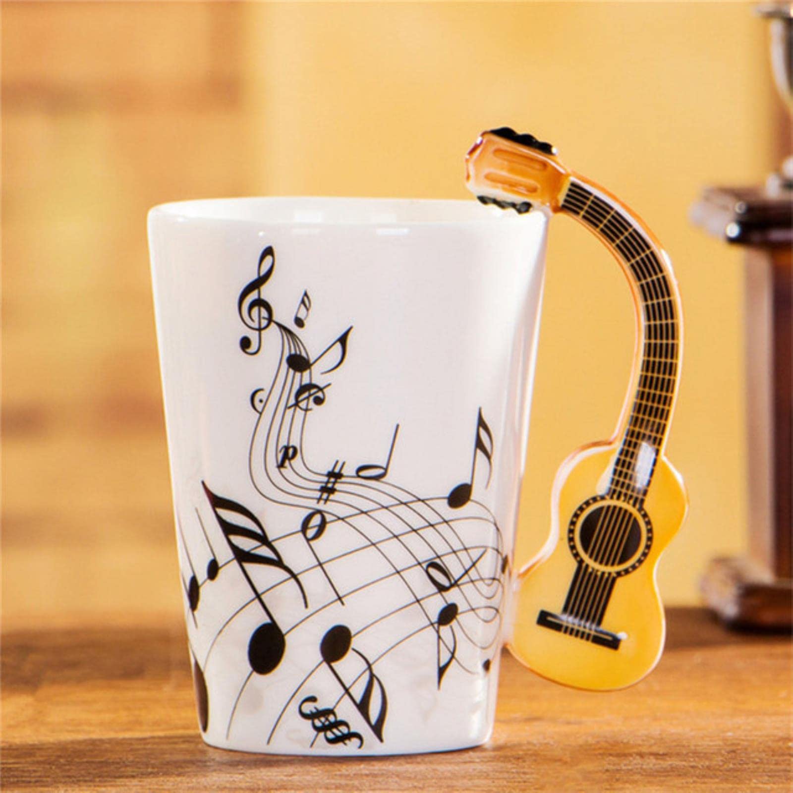 XKUN Mug Ceramic Golden Music Note Mug Violin Handle Coffee Mug Guitar Style Cups And Mugs Gift For Music Lovers-Guitar,201-300Ml