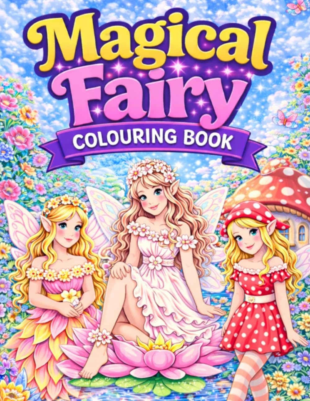 Magical Fairy Colouring Book: 50 Enchanting Fairy Scenes with Flowers, Mushrooms, and Whimsical Fantasy Worlds for Relaxation and Creativity