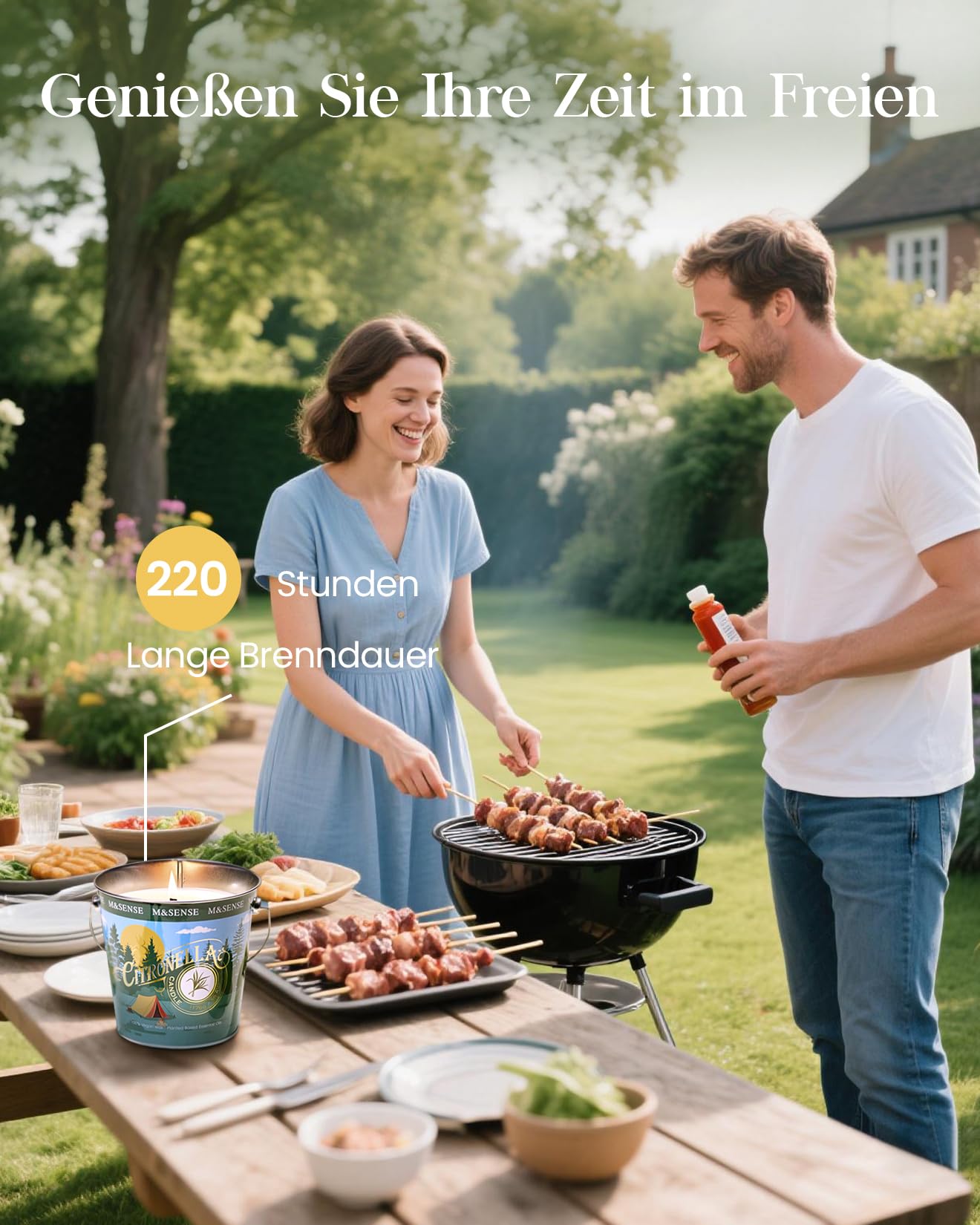 M&SENSE Citronella Kerze Outdoor groß, Pfeffer & Minze Kerzenduft, Sojawachs, 220h Brenndauer Natürliche Duftkerze für draußen mit Citronella, Mint Kerze für Sommer Garten Grill Terrasse | Für den Innen- und Außenbereich, 220 Stunden Brenndauer, natürlich