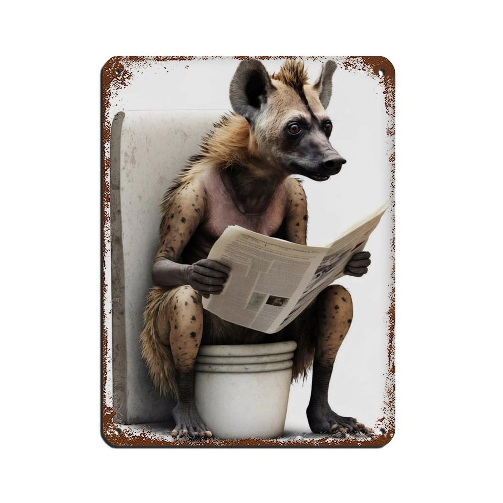 Lxwnze 30L X 40W Cm Hyena Sitting On The Toilet Reading A Newspaper Retro Poster Metal Tin Sign Chic Art Retro Iron Painting Bar People Cave Cafe Family Garage Poster Wall Decoration 12X16inch(30X40cm)