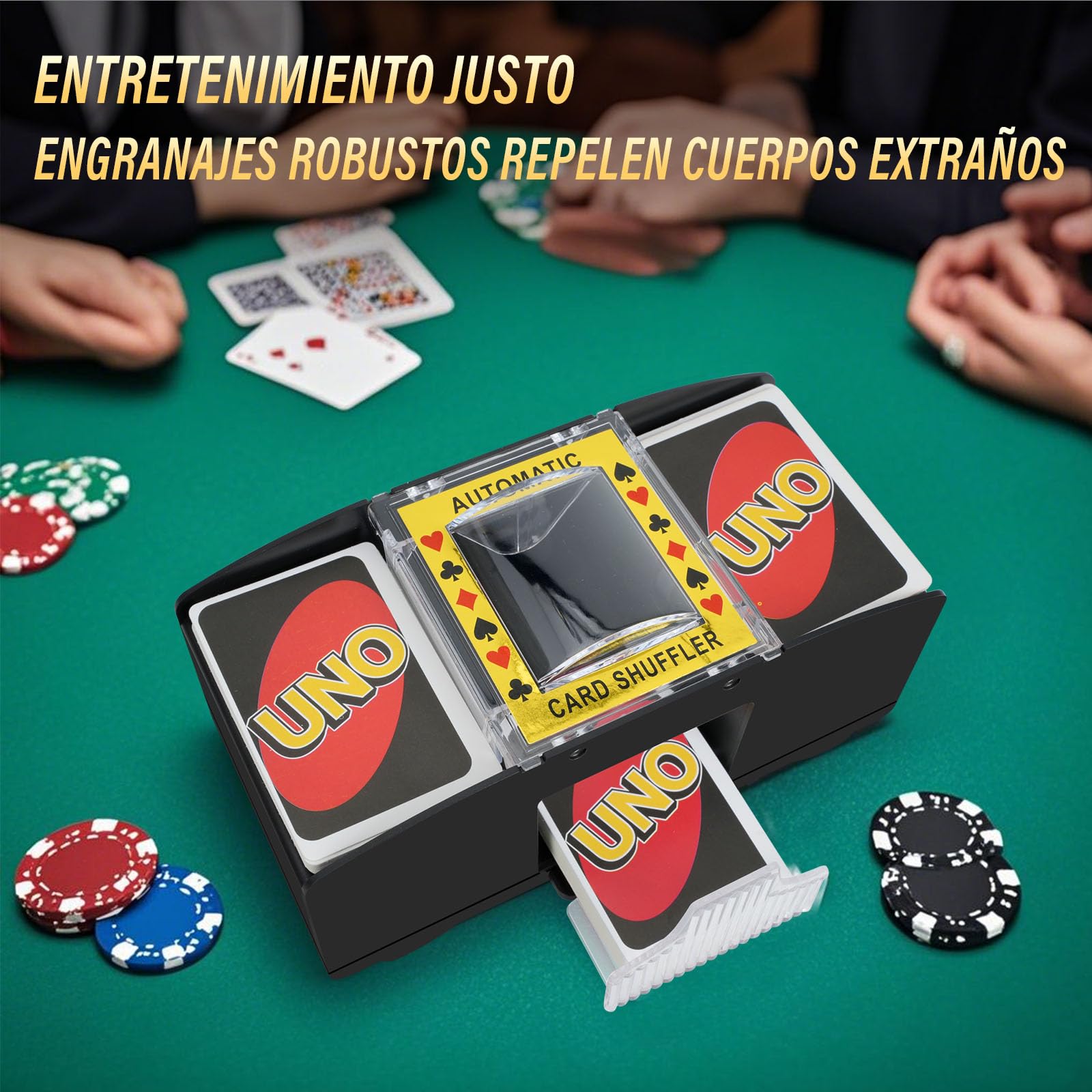 Barajador de Cartas Eléctrico, Repartidor de Cartas Automático para 1-2 Barajas, Mezclador de Cartas Automático para Reuniones Familiares, Card Shuffler para UNO, Póker y Blackjack