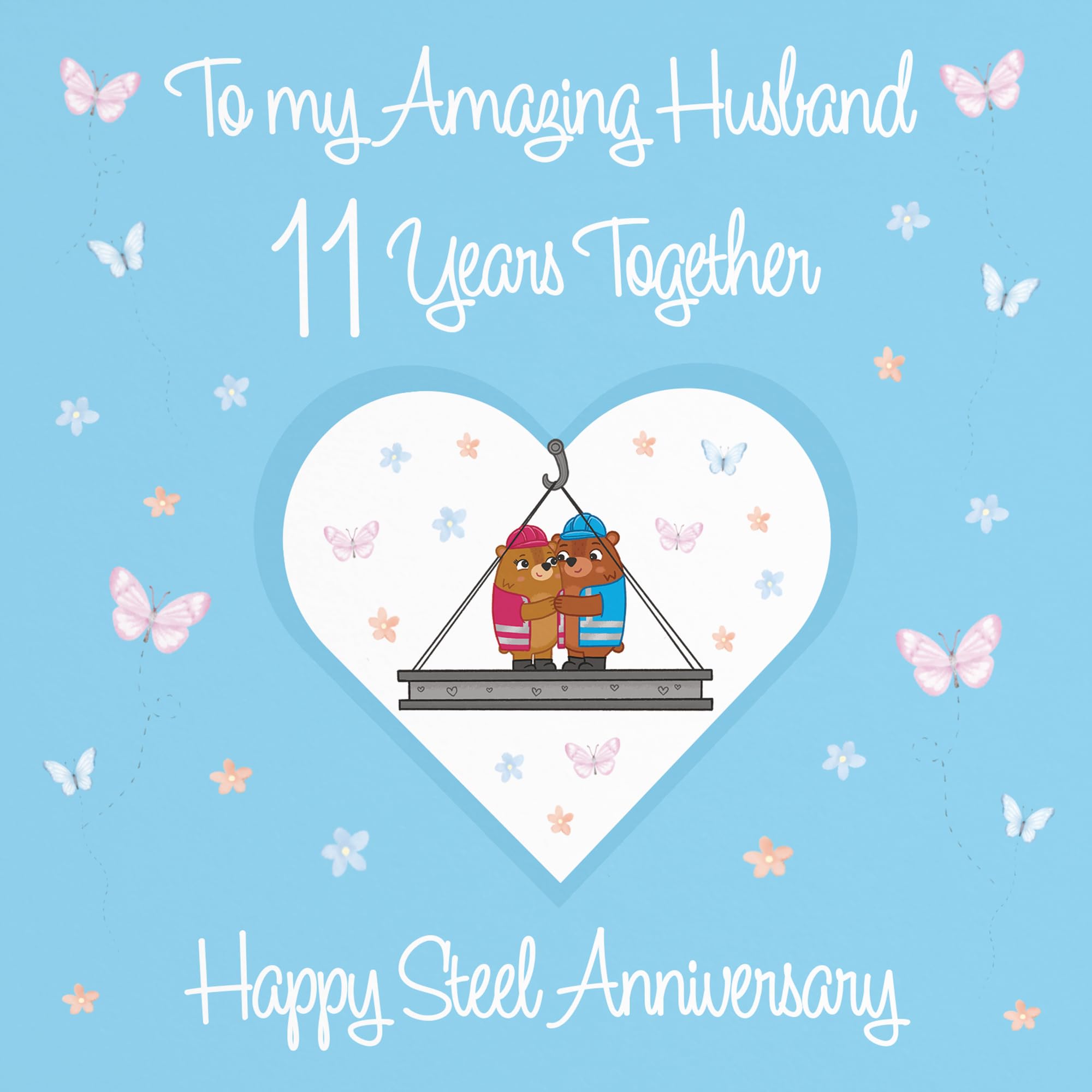 Hunts England, Husband 11th Anniversary Card, 11 Years, Steel Anniversary, Romantic Meadows, Fun Card - Image 2