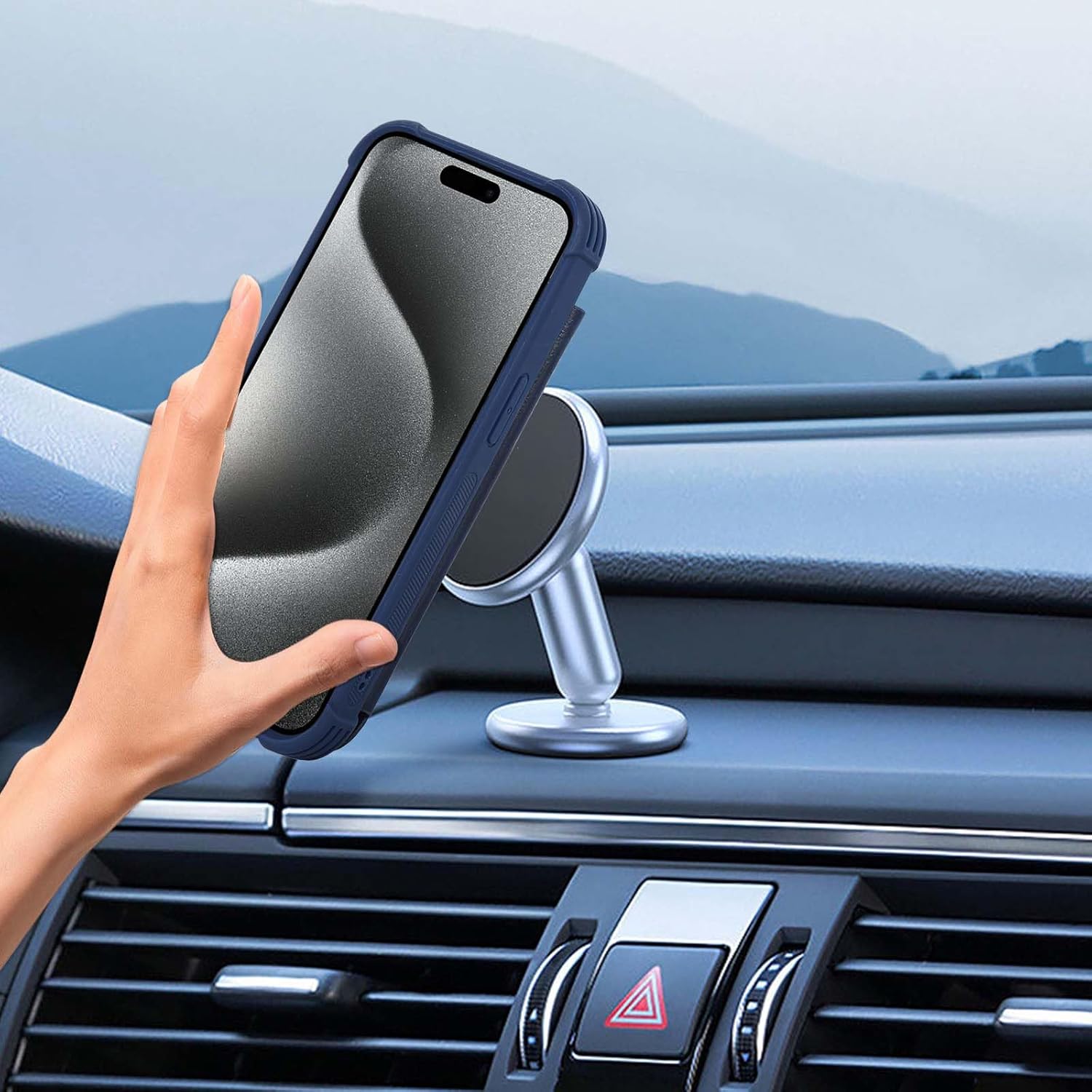 VANAVAGY Wallet Case Compatible for iPhone 15 Pro Max for Women Men with Credit Card Holder,RFID Leather Flip Folio Cover Fits Magnetic Car Mount Stand with Screen Camera Protector,Navy Blue
