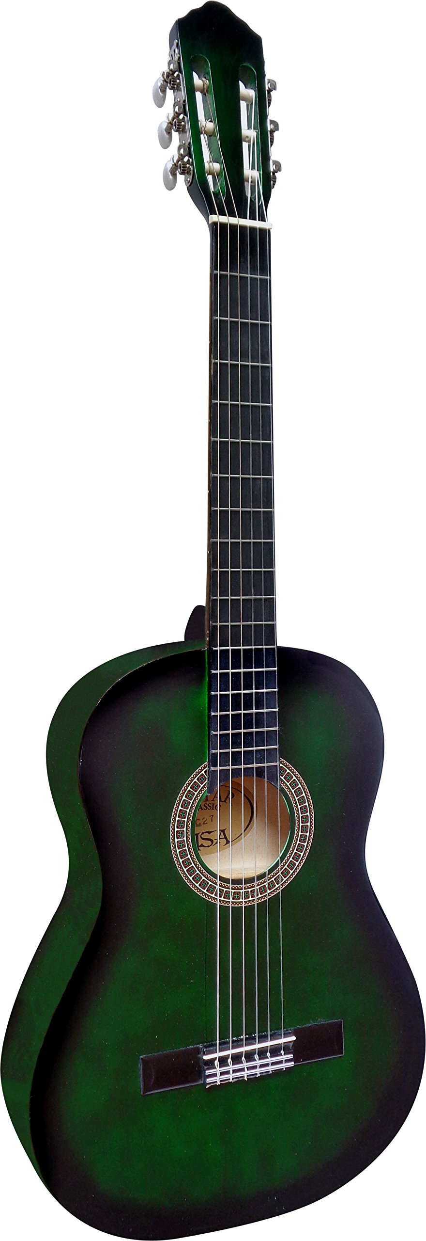 4/4 GITARRE - KONZERTGITARRE IM SET - CLASSIC - GRÜN-SCHATTIERT - DECKE LINDENHOLZ - TASCHE - BAND - SAITEN - 3xPIK - STIMMGERÄT ET33B - C27