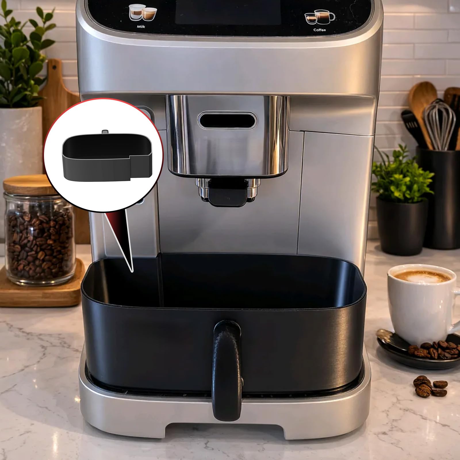 Entkalkungsbehälter, kompatibel mit De'Longhi Magnifica Evo – auslaufsichere Entkalker-Auffangschale & Wasserspüler, unverzichtbares Wartungswerkzeug für Kaffeemaschinen (schwarz)