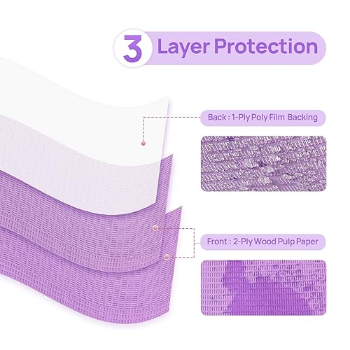 Miniatura 2 de JMU 2500 baberos dentales, 2 capas de pañuelo 1 capa de película, baberos dentales morados desechables a granel, 13 x 18 pulgadas, baberos para