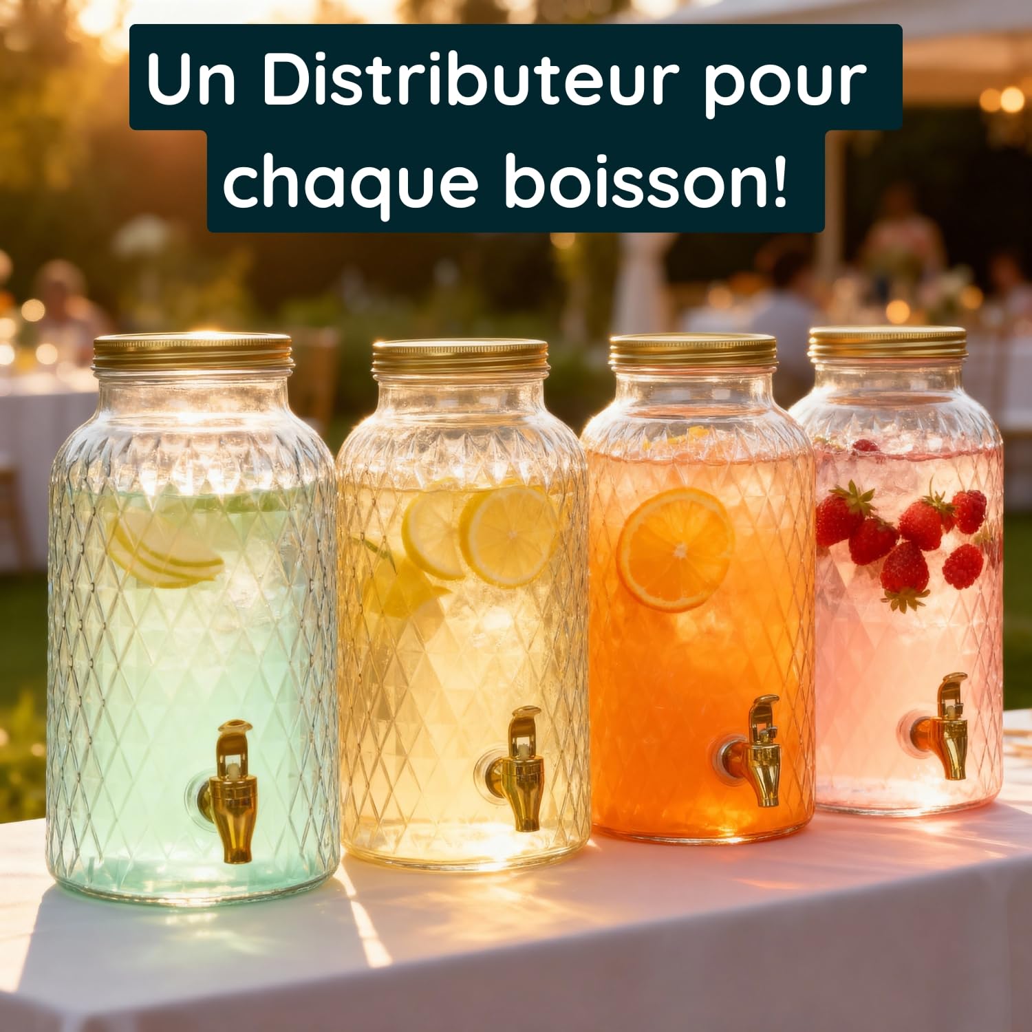Distributeur Boisson 6 L Robinet Fontaine Eau Cocktail Design Diamant Verre