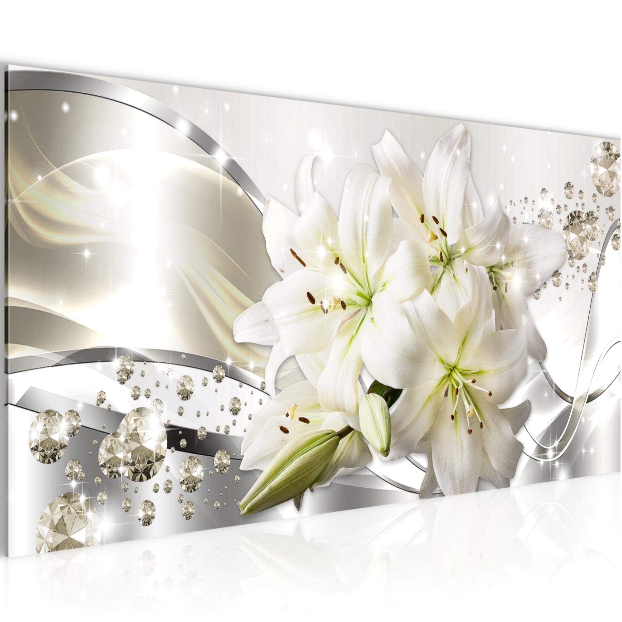 Runa Art Green Grey Wall Pictures Flowers Lilies Modern Non-Woven Canvas Living Room Hall Abstract Gray Green 021812B