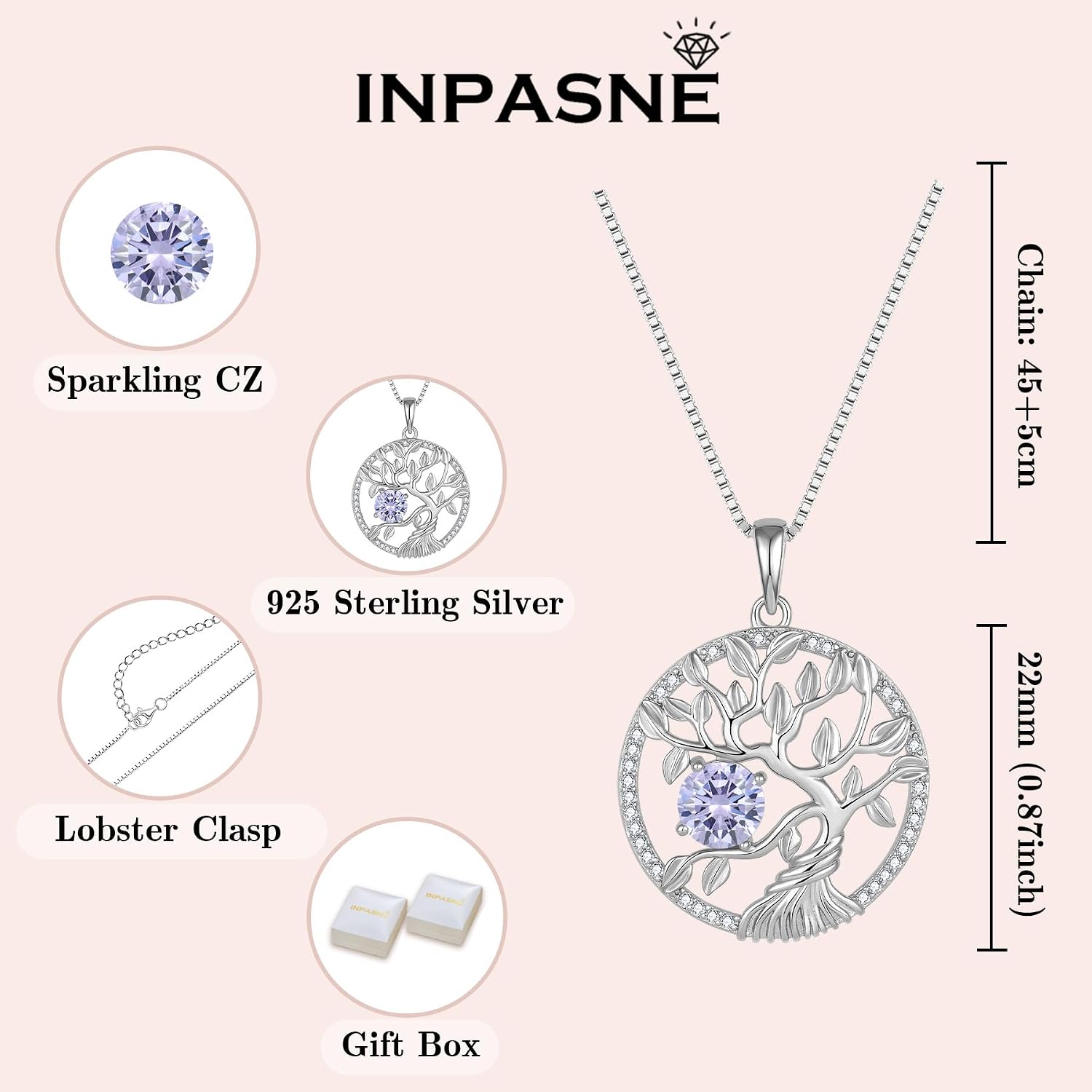 Tree of Life Necklace 925 Sterling Silver Family Tree Pendant Birthstone Jewelry Gifts for Women