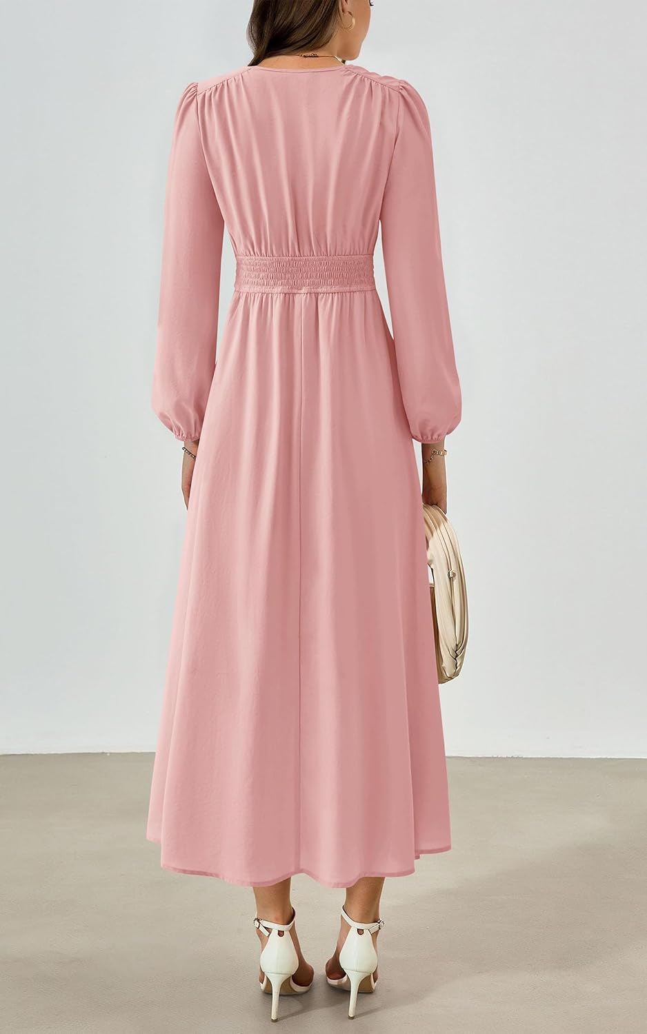 PRETTYGARDEN Womens Long Sleeve Maxi Dress 2025 Fall Trendy Elegant V Neck Flowy Wedding Guest Holiday Formal Long Dresses - Image 2