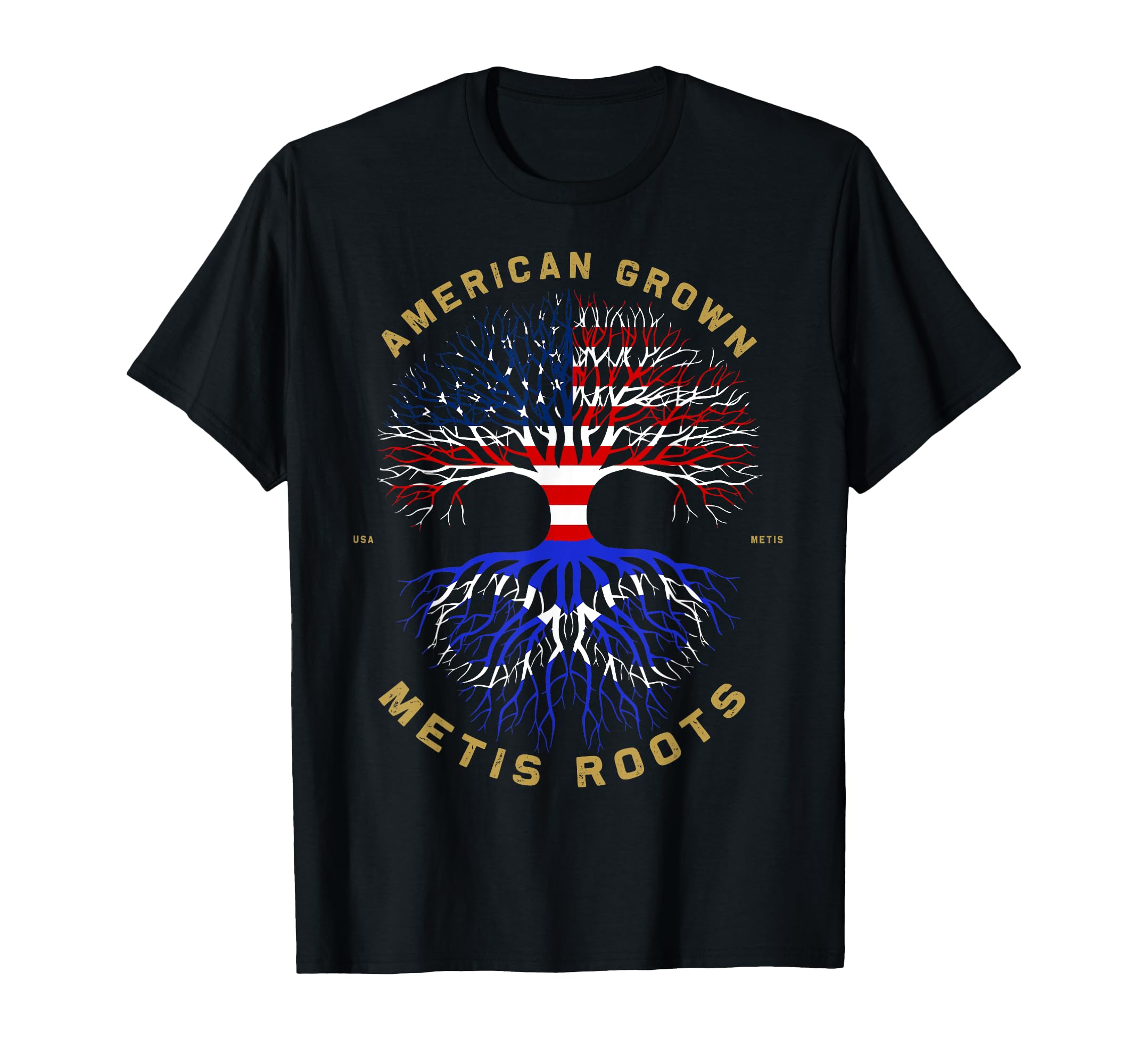 American Grown With Metis Roots Tree USA Flag Unique Gifts T-Shirt