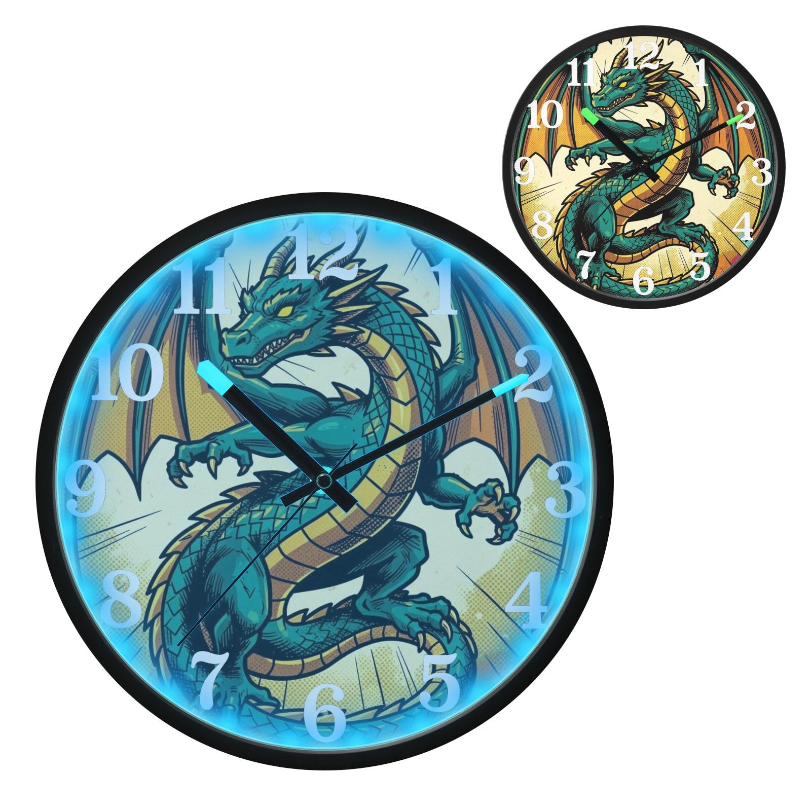 Yuiboo Dragons kolorowy witrażowy zegar ścienny wyzwalany głosem