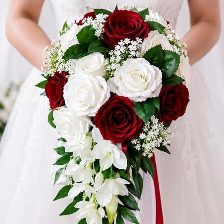 burgundy white wedding dress Ciandid Cascading Bridal Bouquet, & Roses with Ribbons Artificial Bouquet for Bride Waterfall Flowers for Wedding Ceremony Anniversary Bunch Decorations boat-shoes-loafer:Penny Within 20 days (From Military Uniforms Chief Petty Size:60 EU · 50 US/UK