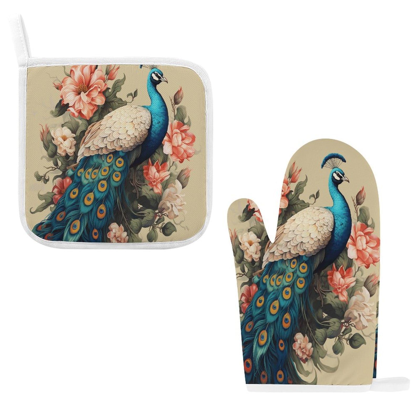 Fodpand Style Peacock And Flowers Oven Mitts And Pot Holders Sets