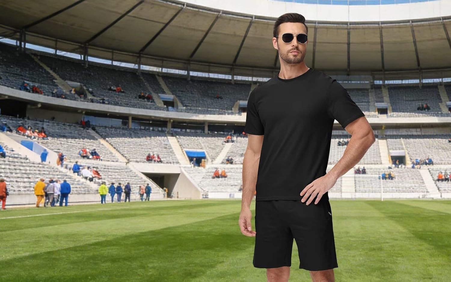 QPNGRP Men's Outfits Zipper Pocket Shorts and T-Shirt 2 Piece Set Sweatsuit - Image 5