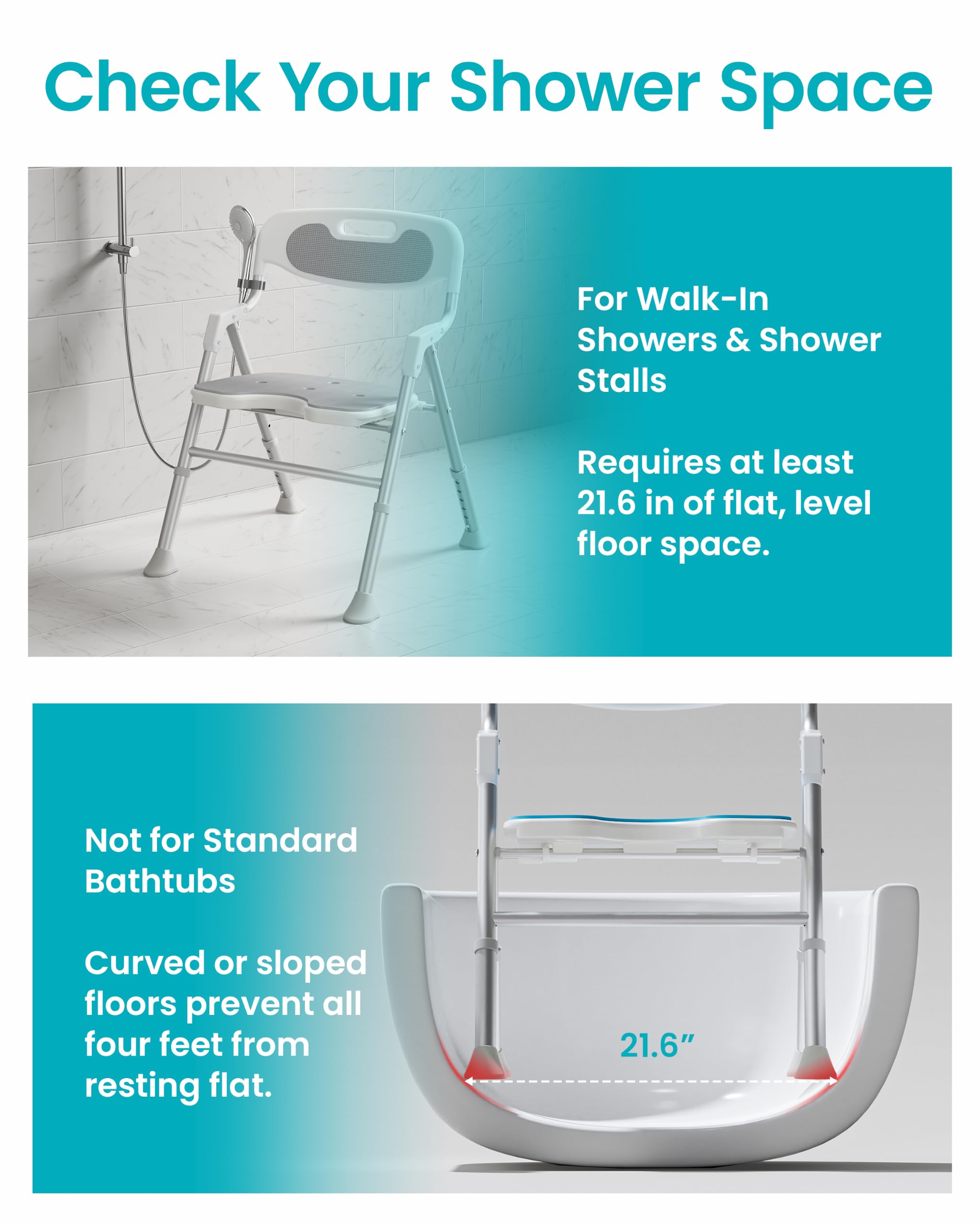 Silla de ducha para ducha interior con brazos y respaldo, asiento de baño plegable para ancianos y discapacitados con altura ajustable, taburete de baño de seguridad resistente de 400 libras