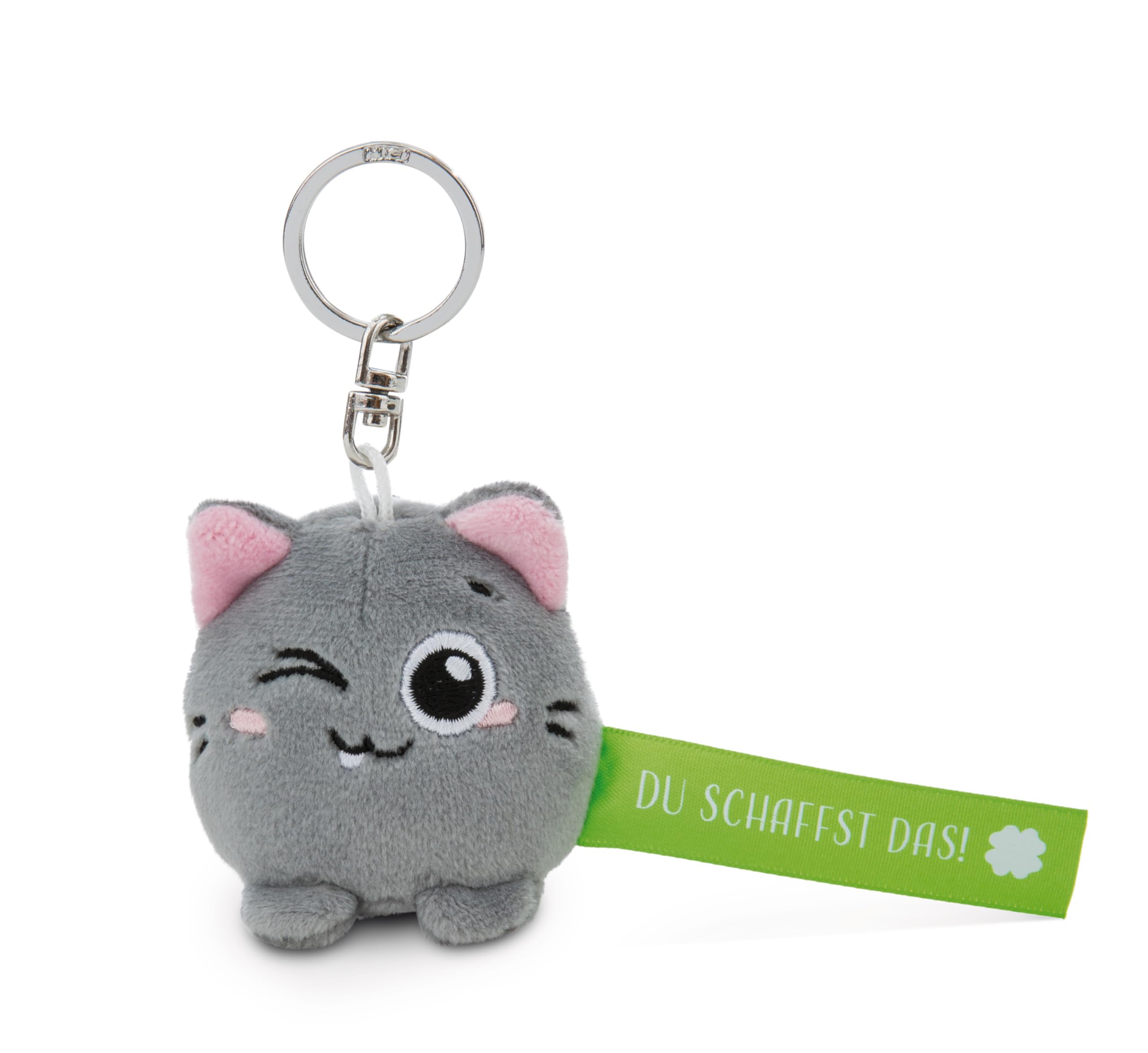 NICI Key Ring Cat Du schaffst das 5 cm Grey Loyal Companion for Backpack or Bag, Key Holder for Small and Large | 62059