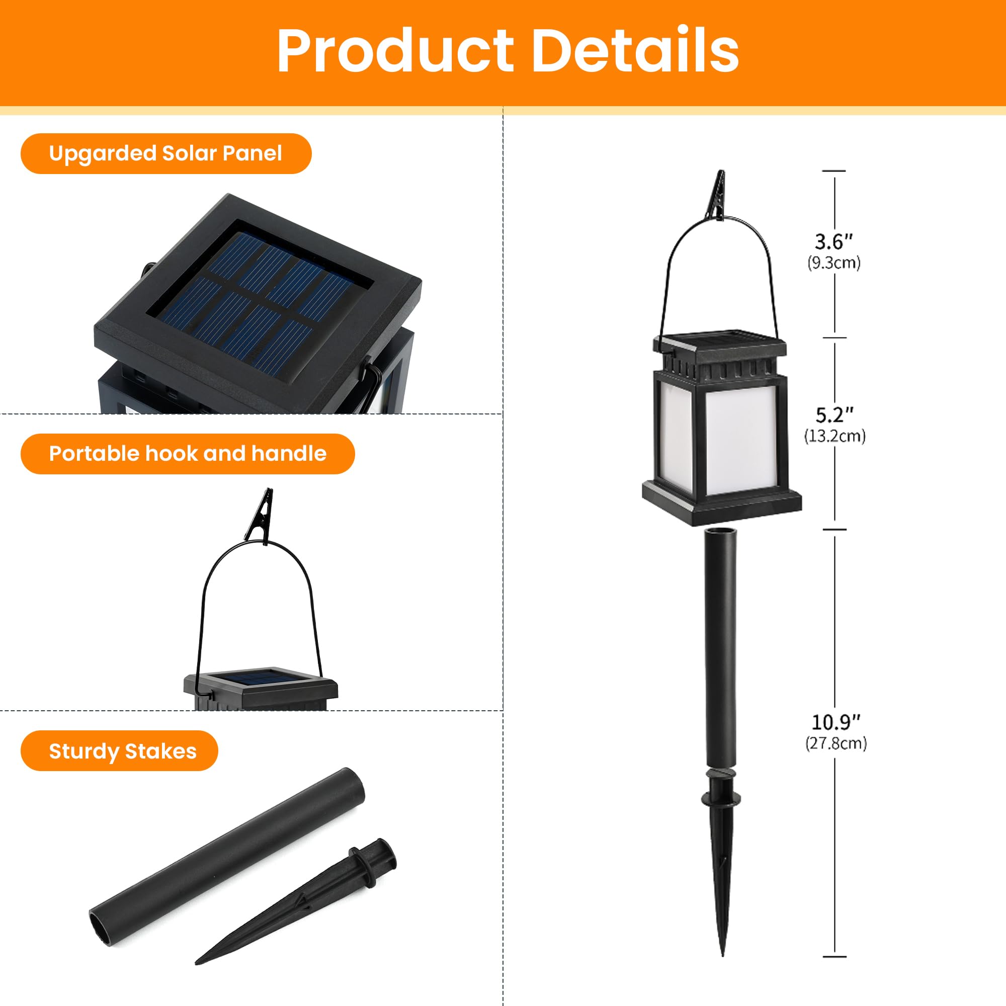 GIGALUMI Lot de 4 lampes solaires à suspendre pour l'extérieur, Effet de flamme, Étanche IP44, Décoration de jardin pour l'extérieur, Résistant aux intempéries, Lampes solaires pour patio - 5