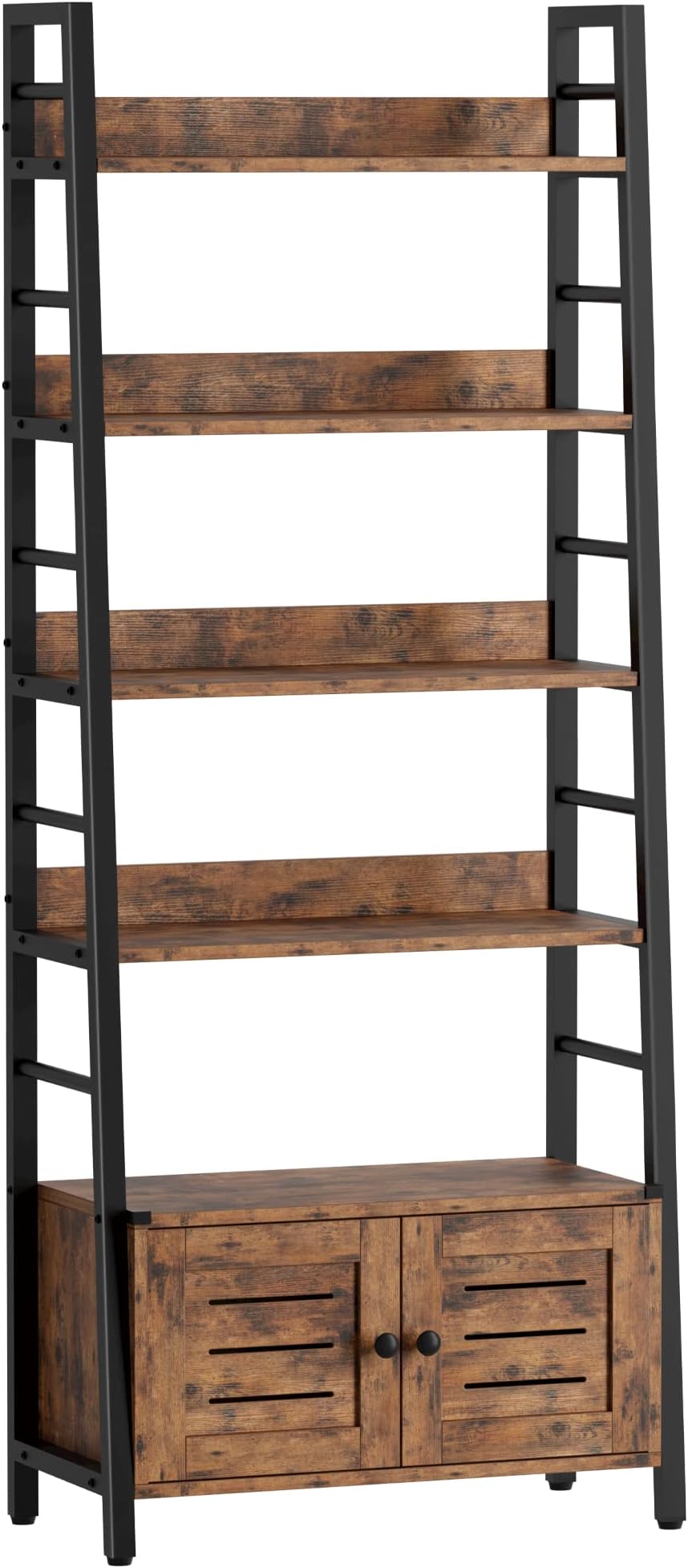 IRONCK Bookshelf with Louvered Doors, 4-Tier Ladder Shelf with Cabinet Industrial Accent Furniture for Bedroom Living Room Home Office, Rustic Brown