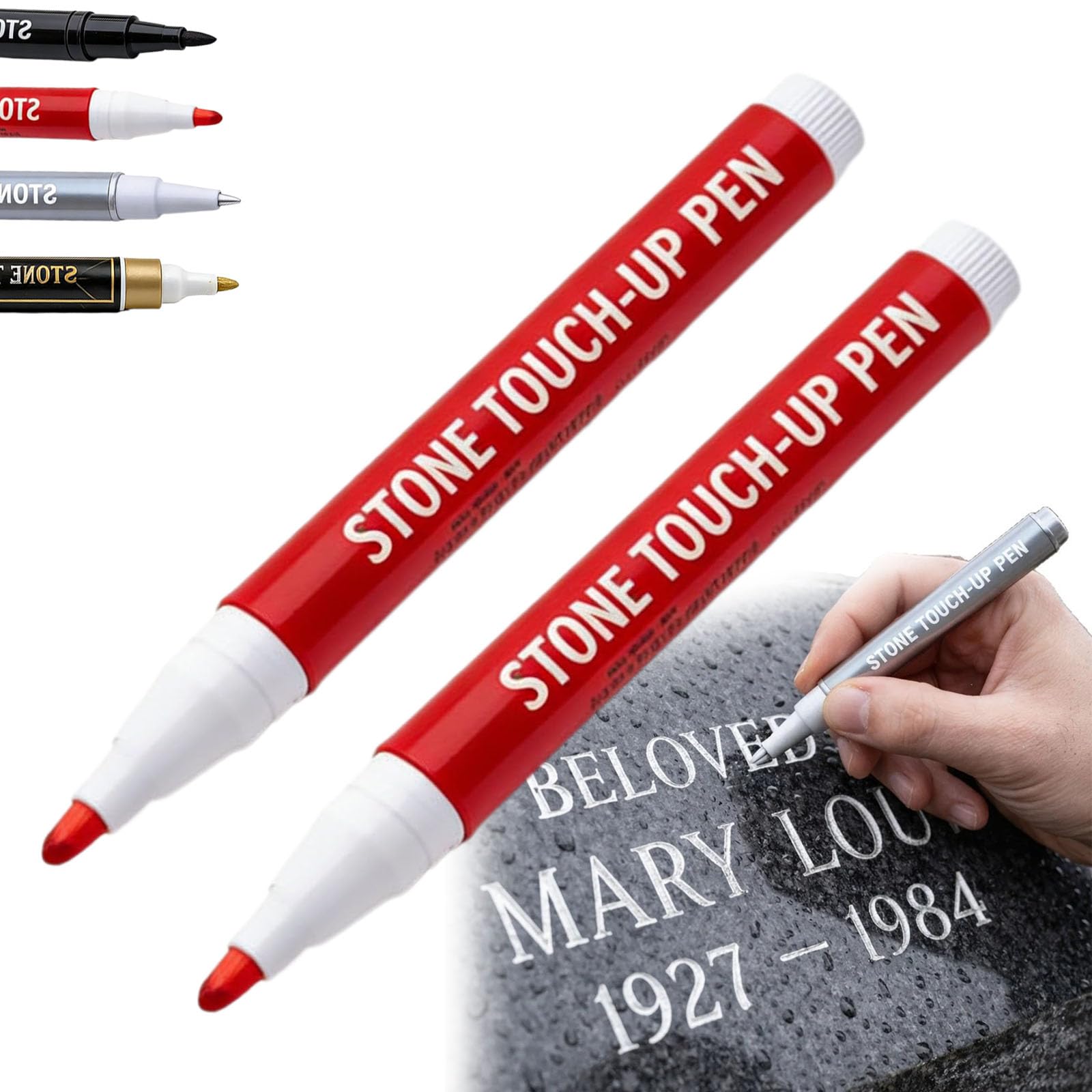 JORCEDI Golden Tombstone Marker Pen For Restoring Faded Grave Inscriptions, Gravestone Marker Pen, Waterproof Stone Touch-up Pen, Markers for Granite Headstones, Grave, Mug, Ceramic (Red-2 pcs)