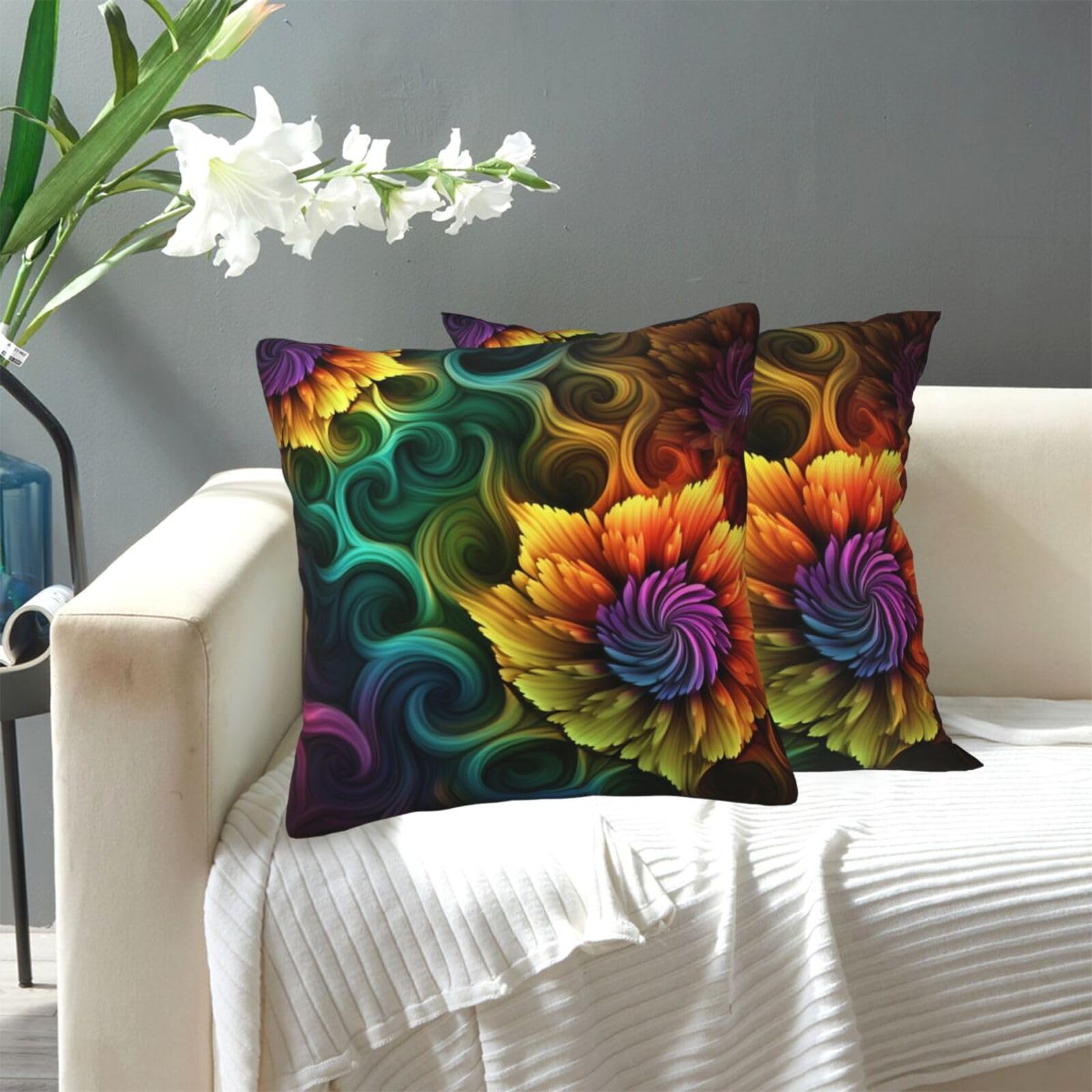 WSOIHFEC Colored Flower Print Throw Pillow Covers 18"x18" Soft Cozy Pillowcase Decorative Square Pillow Cases Modern Cushion Cover for Sofa Couch Bed