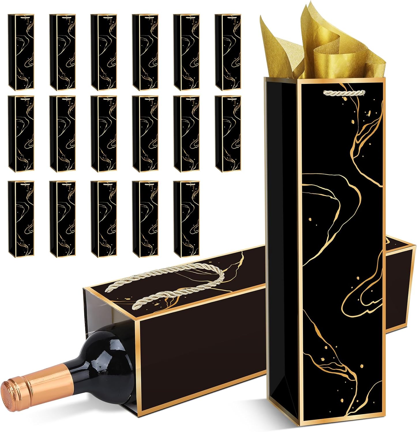 Fingertip WD 20 Pack Wine Gift Bag with Handles and Tissue Paper Wine Bottle Gift Bags for Christmas,Weddings,Holiday Party,black - Image 8