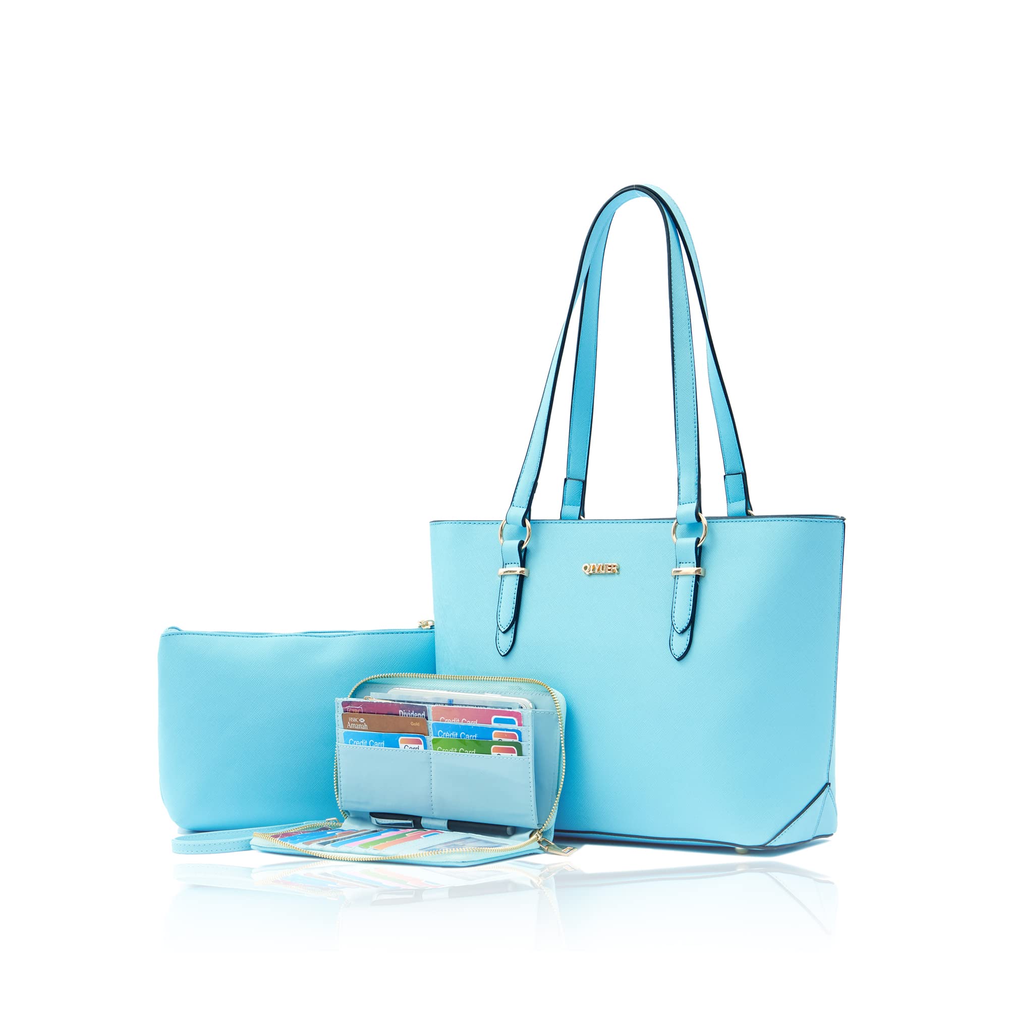 Qiyuer Versatile Daily Purses with RFID Wallet for Women Tote Handbag Set