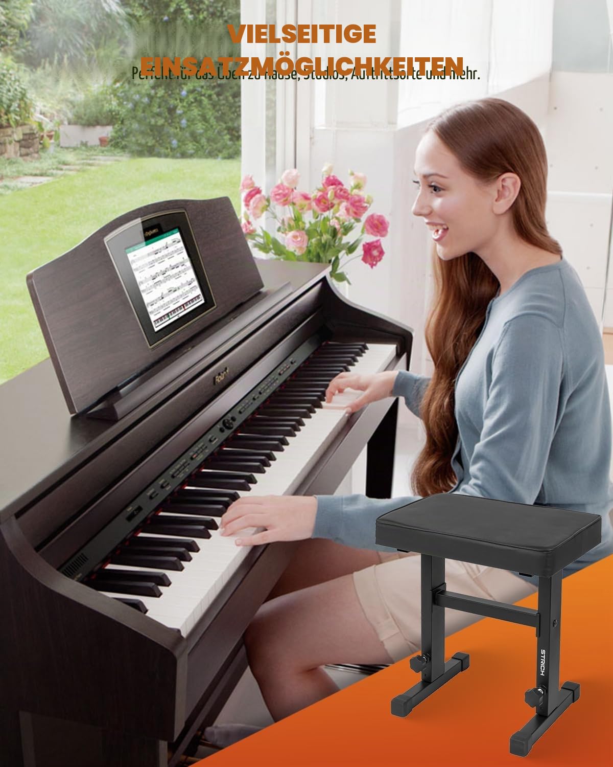 STRICH Klavierbank verstellbar, Musik Keyboard Bank Sitz, Klavierstuhl mit gepolstertem Kissen für Musiker, Schwarz, SPB-M50 (PU-Leder)