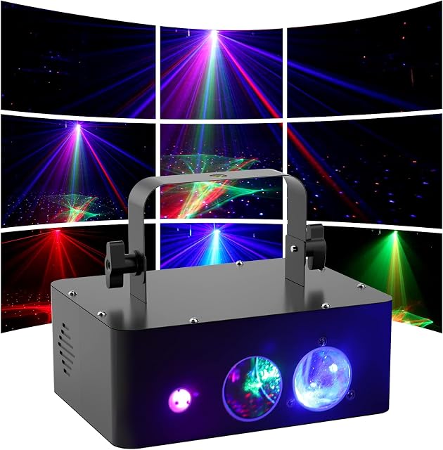 DJ Party Lights,3 in 1 Disco Stage Lights Aurora Water Pattern Starry Sky Effect RGB Sound Activated & Disco Strobe Light for Indoor Xmas Decor Birthday Gift Dance Christimas Karaoke Show