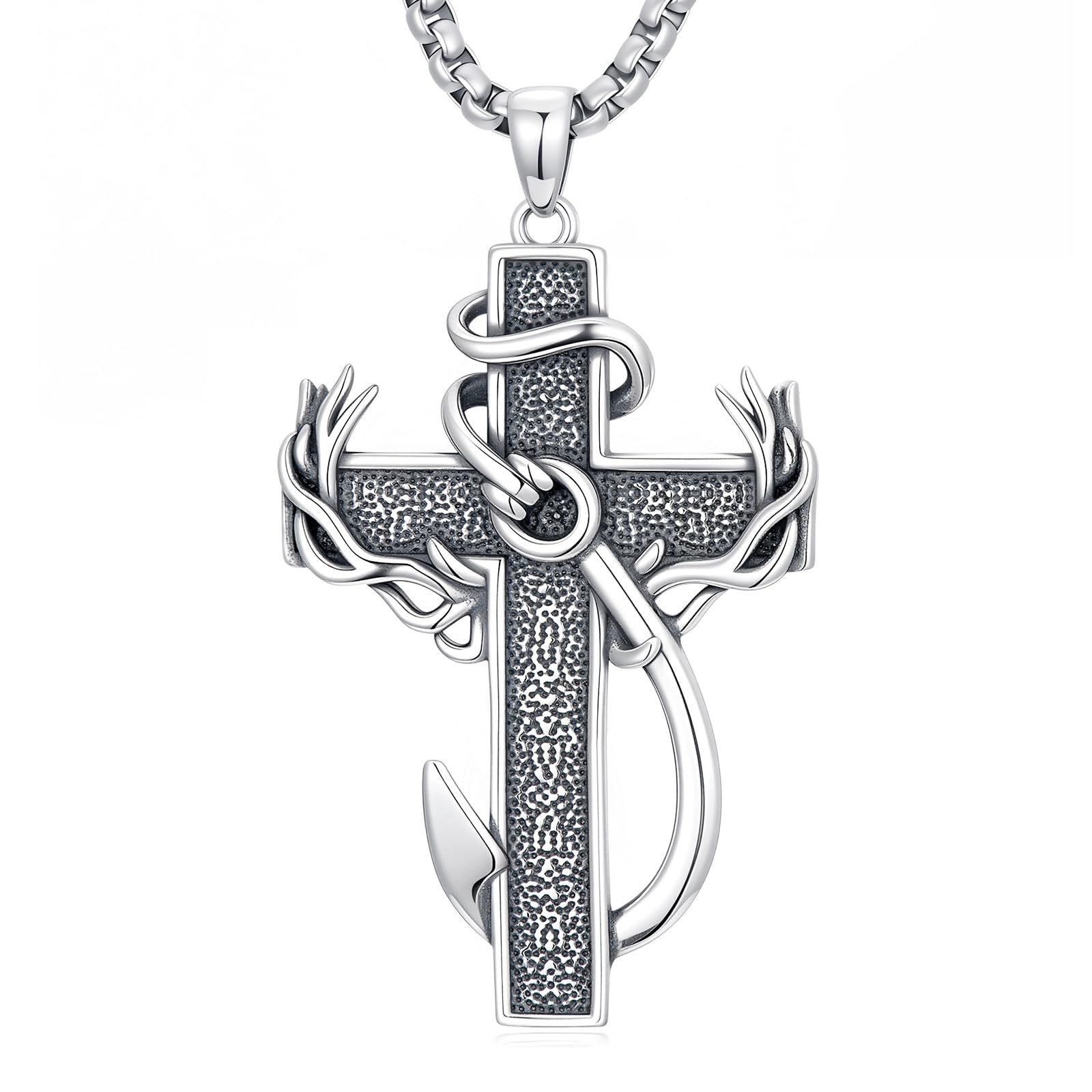 925 Sterling Silver Cross Pendant Necklace for Men Women Amulet Necklace Protection Jewelry Religious Gifts(With Gift Box)