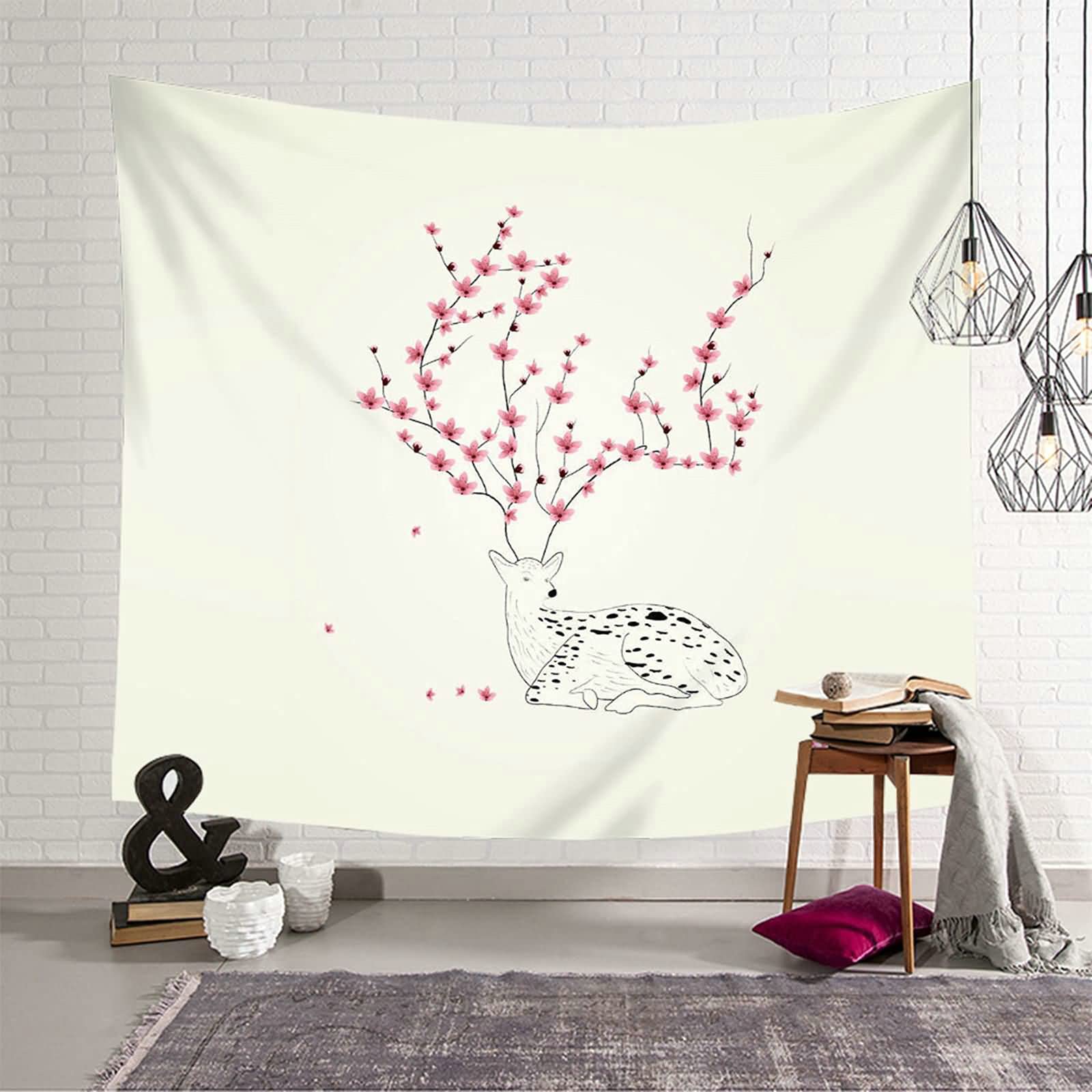 Tapiz de pared con ciervos KnSam para dar un toque rosa y acogedor al dormitorio de 150x130 cm