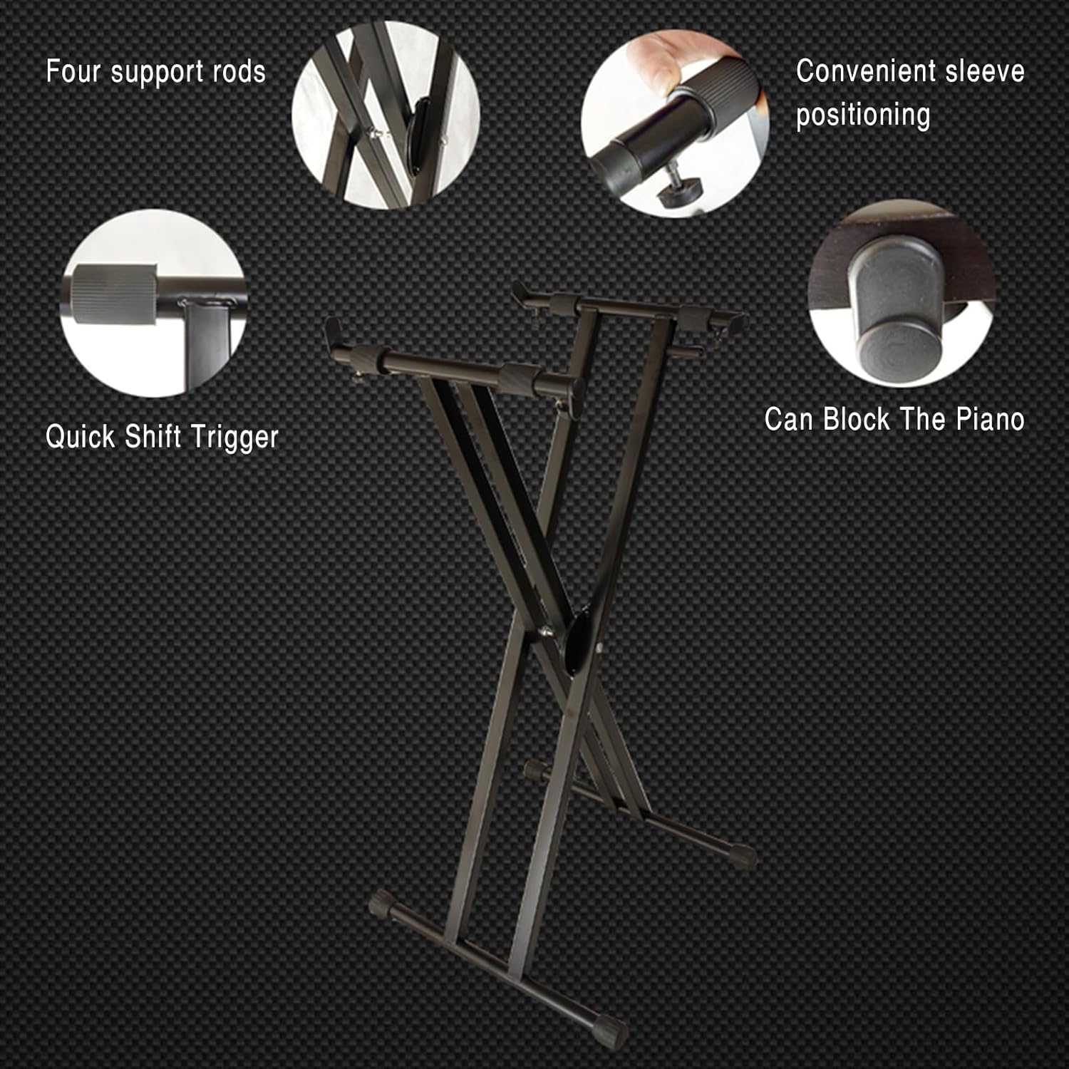 Double Brace X-Style Keyboard Stand,Electric Piano Keyboard Stand X Brace Adjustable Height,Triangular Stable Folding Stand for Home Studio, Black, 85235