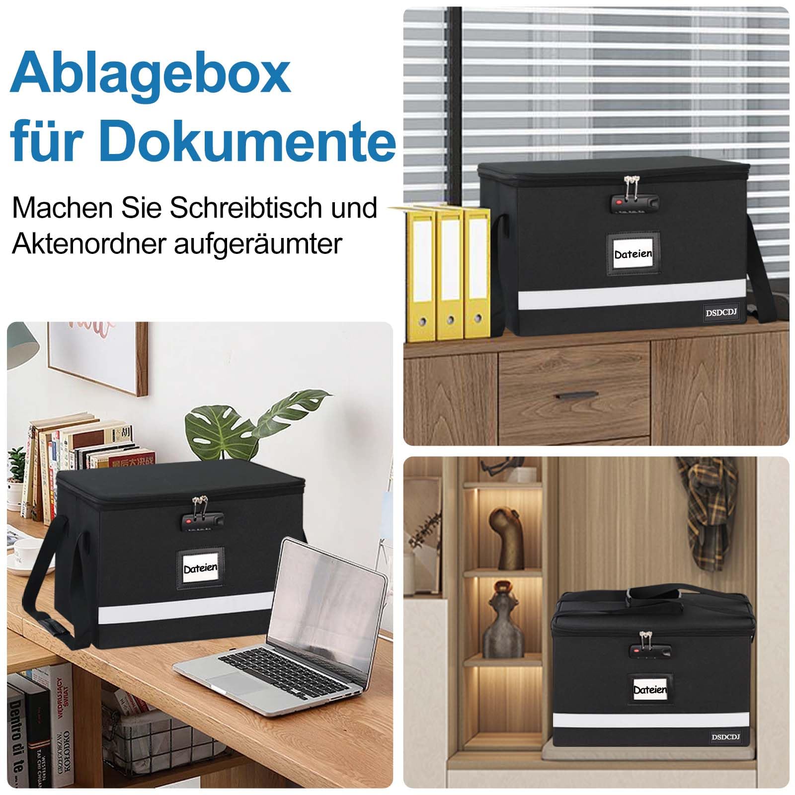 Archivador colgante, caja de documentos con cerradura, organizador de documentos con asa, caja para documentos DIN A4, caja portátil para el hogar/la oficina
