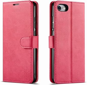 STARSHOP Compatible with iPhone SE 2nd/3rd Gen, iPhone 8 Case, iPhone 7 Case, with [Tempered Glass Screen Protector Included] Leather Wallet Shockproof Phone Cover Kickstand with Pocket Card- Pink