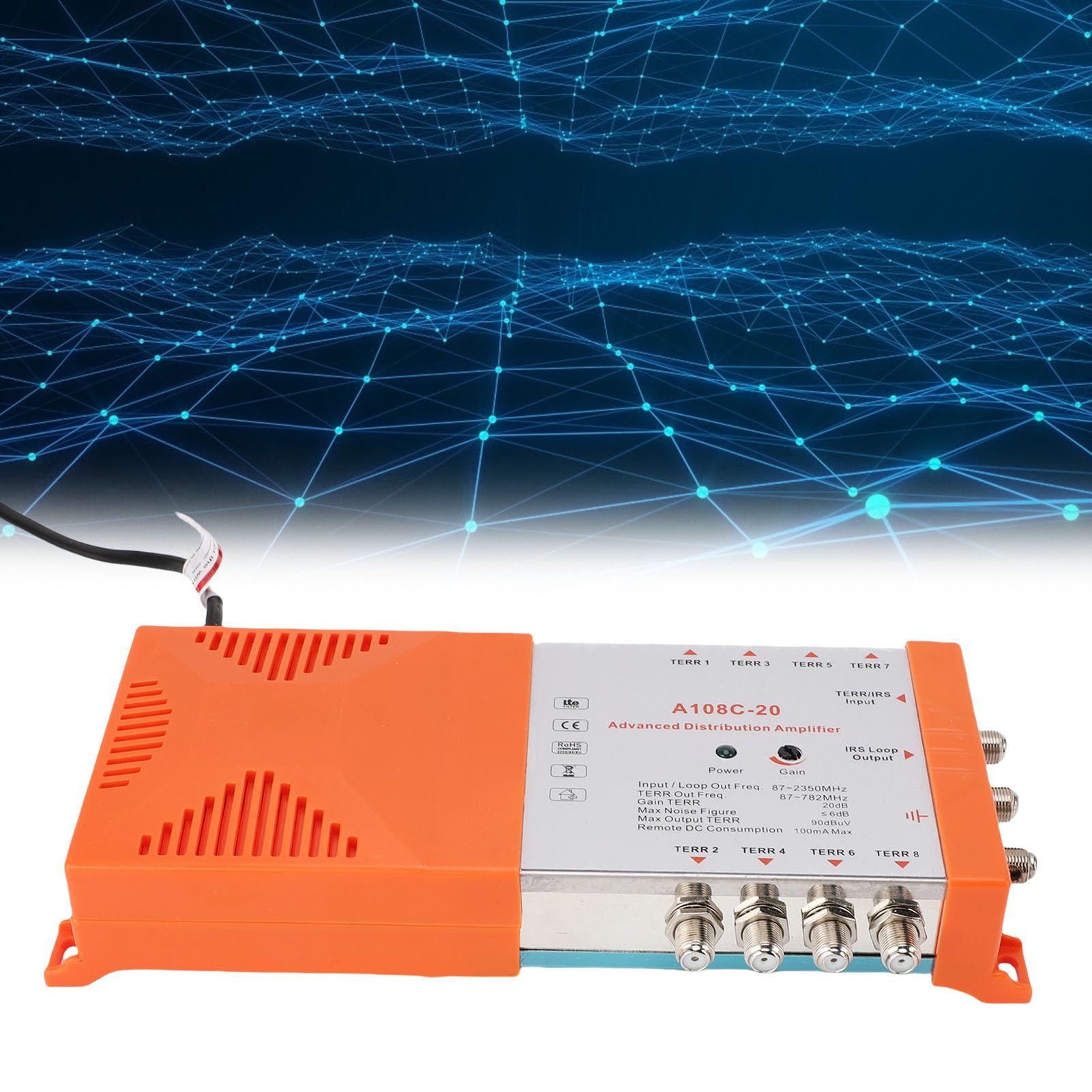 Annadue Amplificatore di Distribuzione Splitter a 8 Amplificatore TV Signal Booster Splitter Amplificatore di Antenna a più (Plug 'UE 220-240 V, 20-55 ℃, 42 ° C)