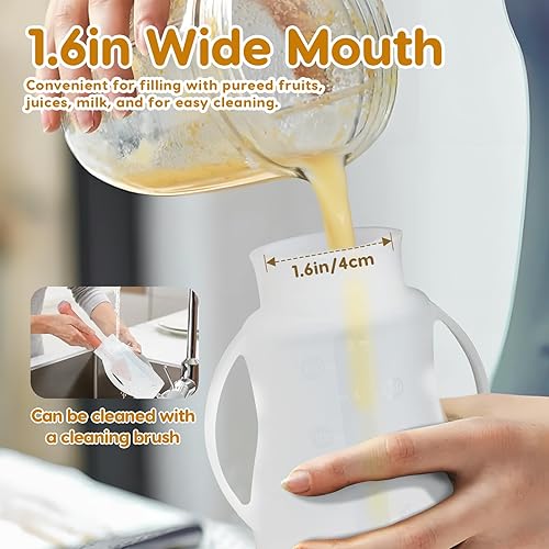 Miniatura 5 de Bolsas reutilizables de silicona para niños pequeños, paquete de 4 bolsas reutilizables para alimentos para bebés con pajitas, bolsas de comida para