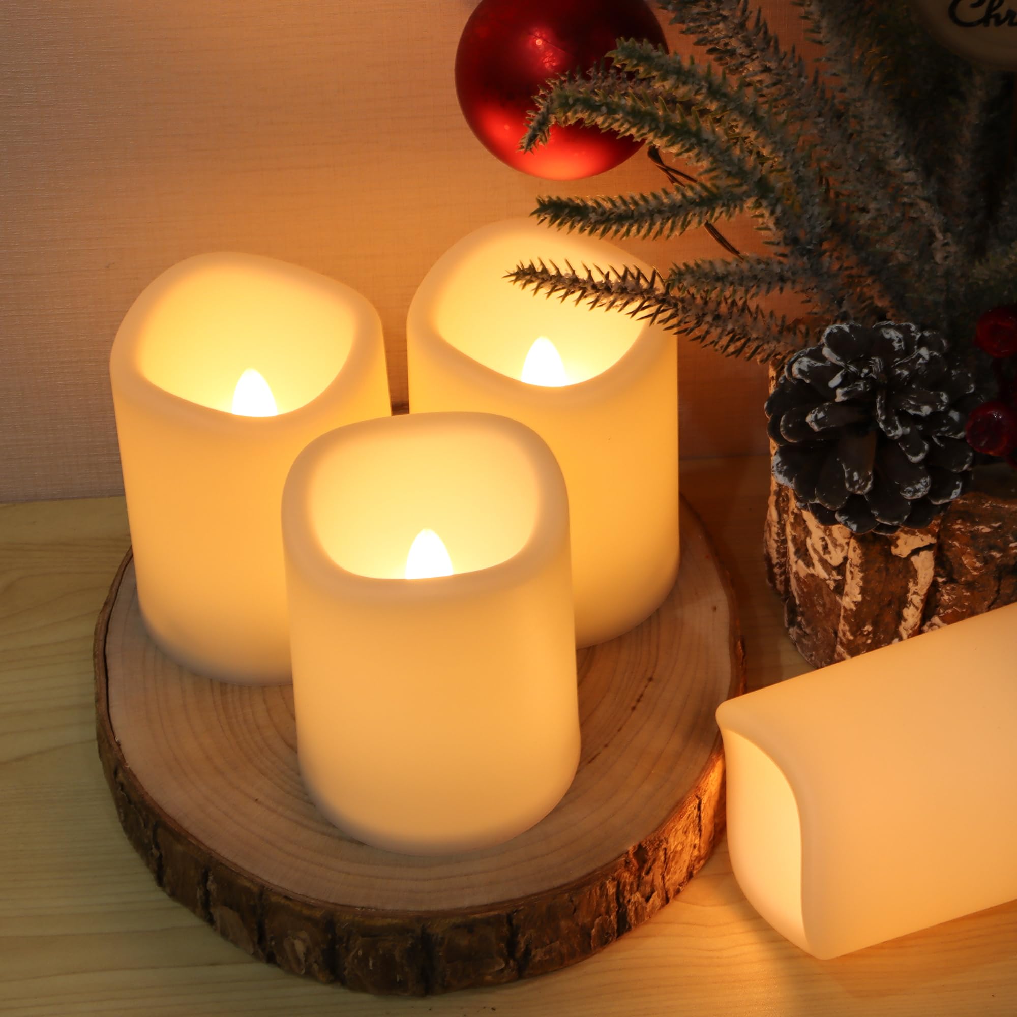 Daord 3 candele a LED senza fiamma da 10,2 cm, con timer, funzionamento a batteria, candele votive tremolanti per feste di nozze, casa, Natale, festival, decorazione (set da 6)