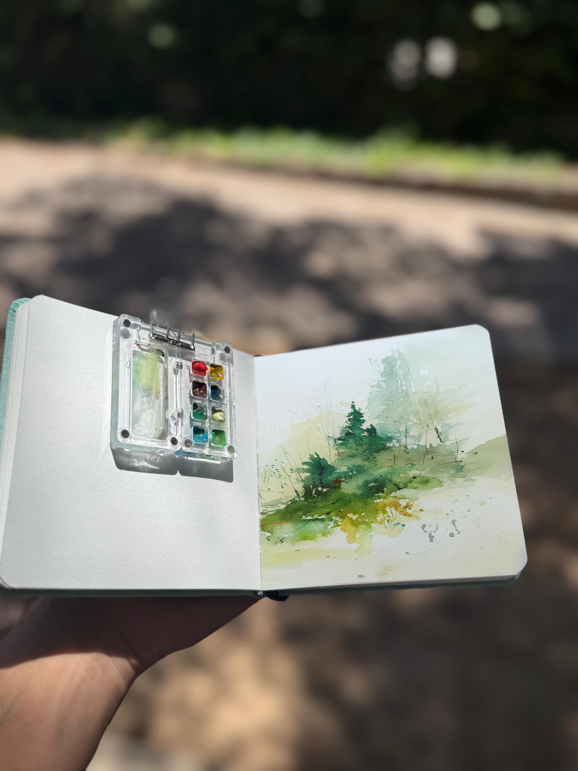 Kit per acquerello portatile | Set completo di taccuino 12 x 12 cm, Paletta pieghevole, 12 colori acrilici, pennello d'acqua e pinza, ideale per viaggi, regalo artistico
