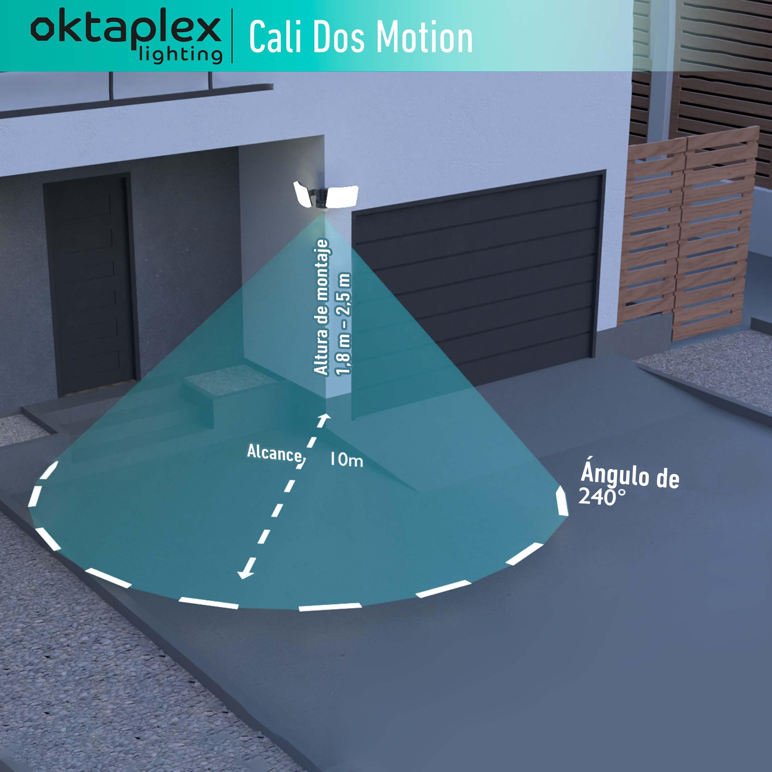 Oktaplex Foco con sensor de movimiento LED 40 W 230 V luz cálida 3000K lámpara de pared Cali Dos IP65 orientables aplique de pared para exterior antracita 3200 lúmenes