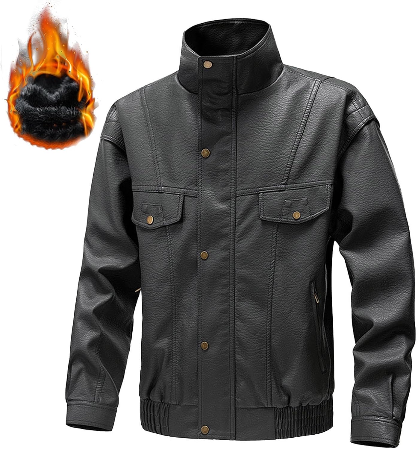 XUNRYAN Mens Faux-Leather Sherpa Jacket Motorcycle Bomber Aviator Jackets Vintage Winter Warm Coat Casual Outwear Streetwear