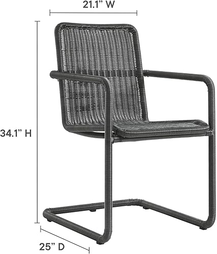 Miniatura 3 de Modway Abacus - Juego de 2 sillas de comedor de mimbre para exteriores, color pizarra