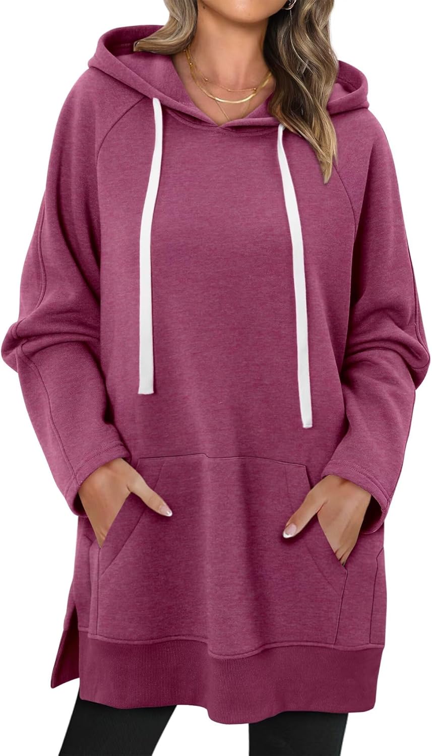 StunShow Women Oversized Sweatshirt Pullover Casual Split Hem Long Hoodie Dress with Kangaroo Pocket 2025 Fall - Image 4