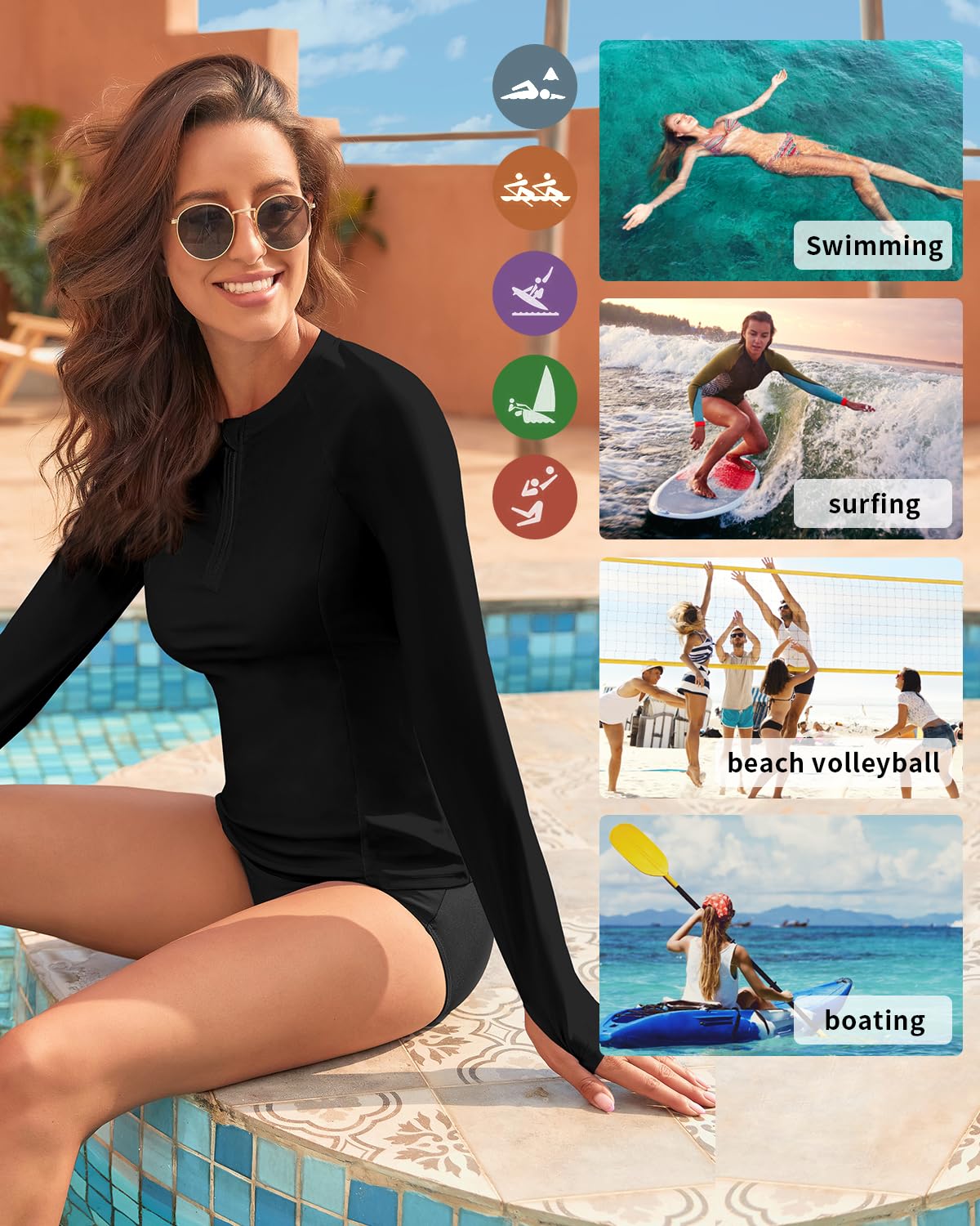 WOWENY Rashguard Chemise de Protection UV à Manches Longues pour Femmes UPF 50+ Chemise de Natation pour l'eau,la Plage, Le Surf,la Natation, séchage Rapide