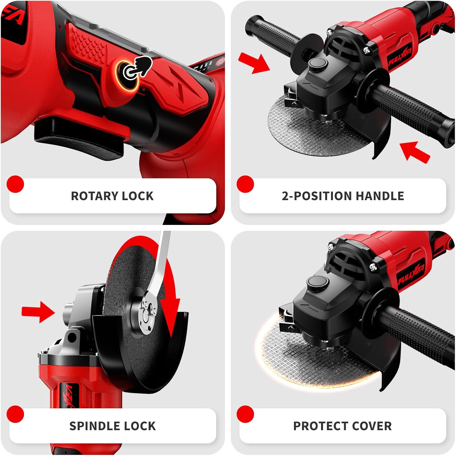 Cordless Angle Grinder 4-1/2 inch, 3-Speed Adjustable, 10000 RPM Electric Angle Grinder Portable with 2*4.0Ah Batteries & 3 Wheels, Battery Powered Grinder Tool Kit for Wood/Metal/PVC Cutting - Image 4