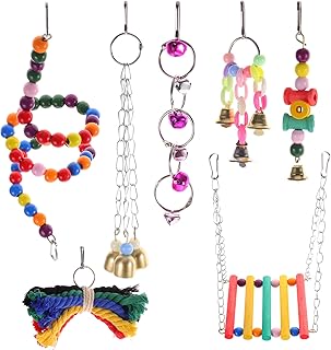 LUOZZY 7 Pcs Cage Bird Toy Hanging Parrot Toy Suspending Cockatiel Toy Parrot Accessories (Large)