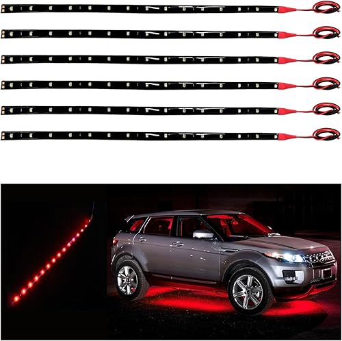 Dickno 6 tiras de 15 luces LED para debajo de la carrocería, 1 pie y 12 V, impermeable, tira de luz LED interior y exterior con cable de 6 pulgadas,