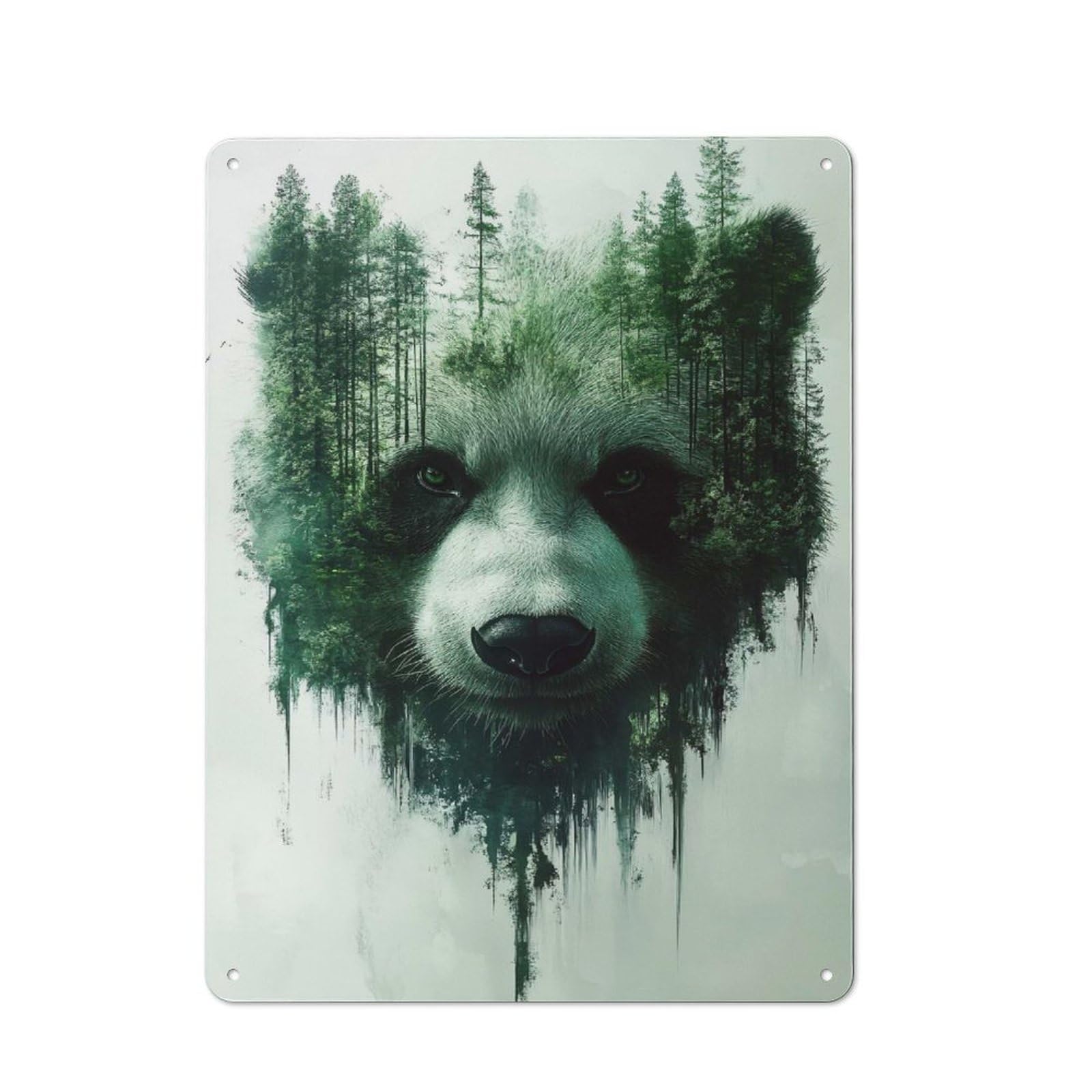 Vintage Panda And Forest Double Exposure Art Metal Plaque 40x30cm, Kitchen Wall Decor for Restaurant, Kitchen, Counter Or Breakfast Nook