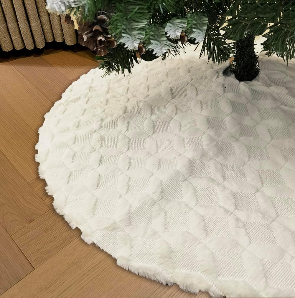 AISENO36 Inch Christmas Tree Skirt Faux Fur with Cable Knit Knitted Thick Decoration for Merry Christmas Decorations
